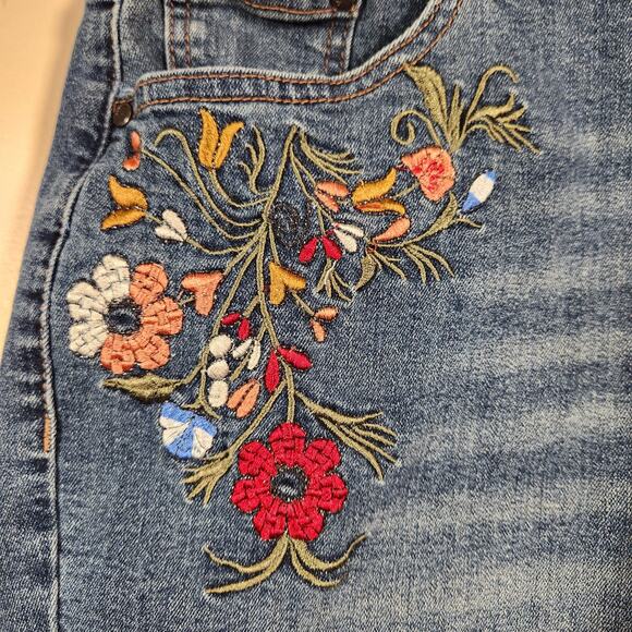 EARL JEAN Denim Shorts Womens 12 Blue Multi Floral Embroidered Boho Festival - Picture 6 of 10